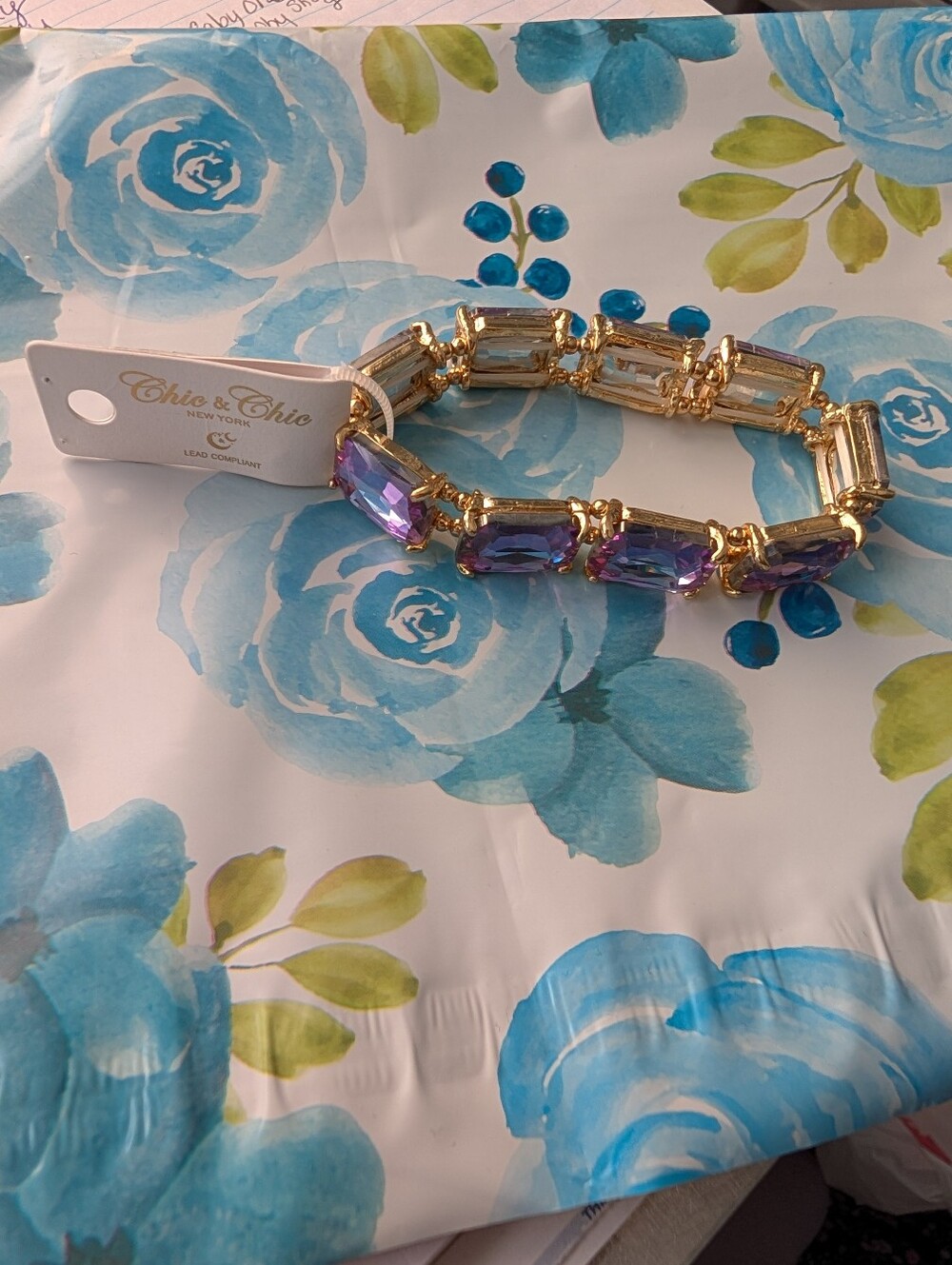New Gold-Plated Purple Crystal Stretch Bracelet
